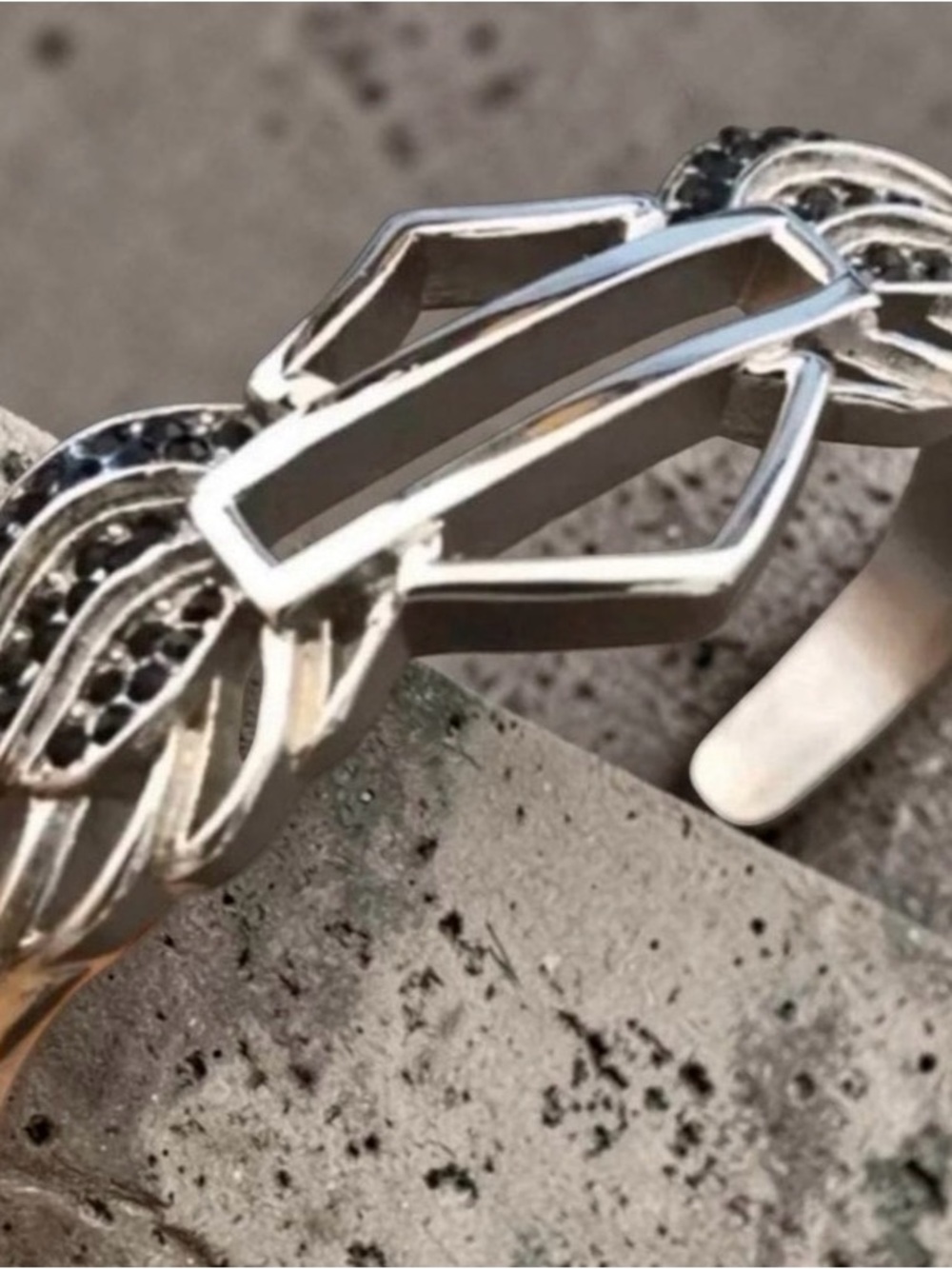 Harley Davidson silver cuff bracelet with black rhinestones